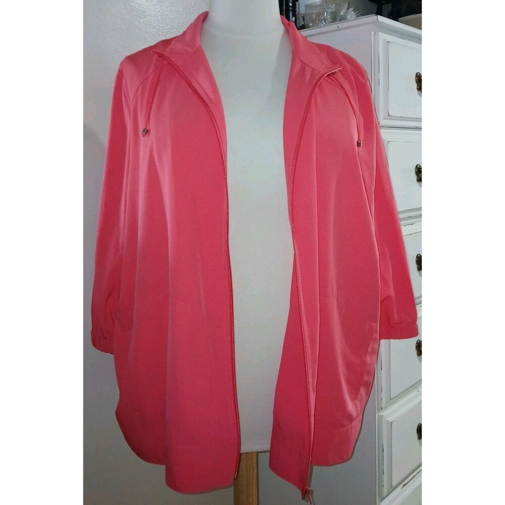 CJ BANKS Womens 3X Polyester Windbreaker Full Zipper 3/4 Sleeve Coral Jacket - Picture 6 of 13